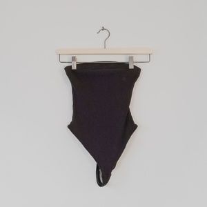 Black Ribbed Strapless Bodysuit